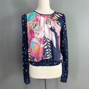 Anthropologie Blank London Floral Blouse Top S Crane Asian Boho‎ Chic Colorful
